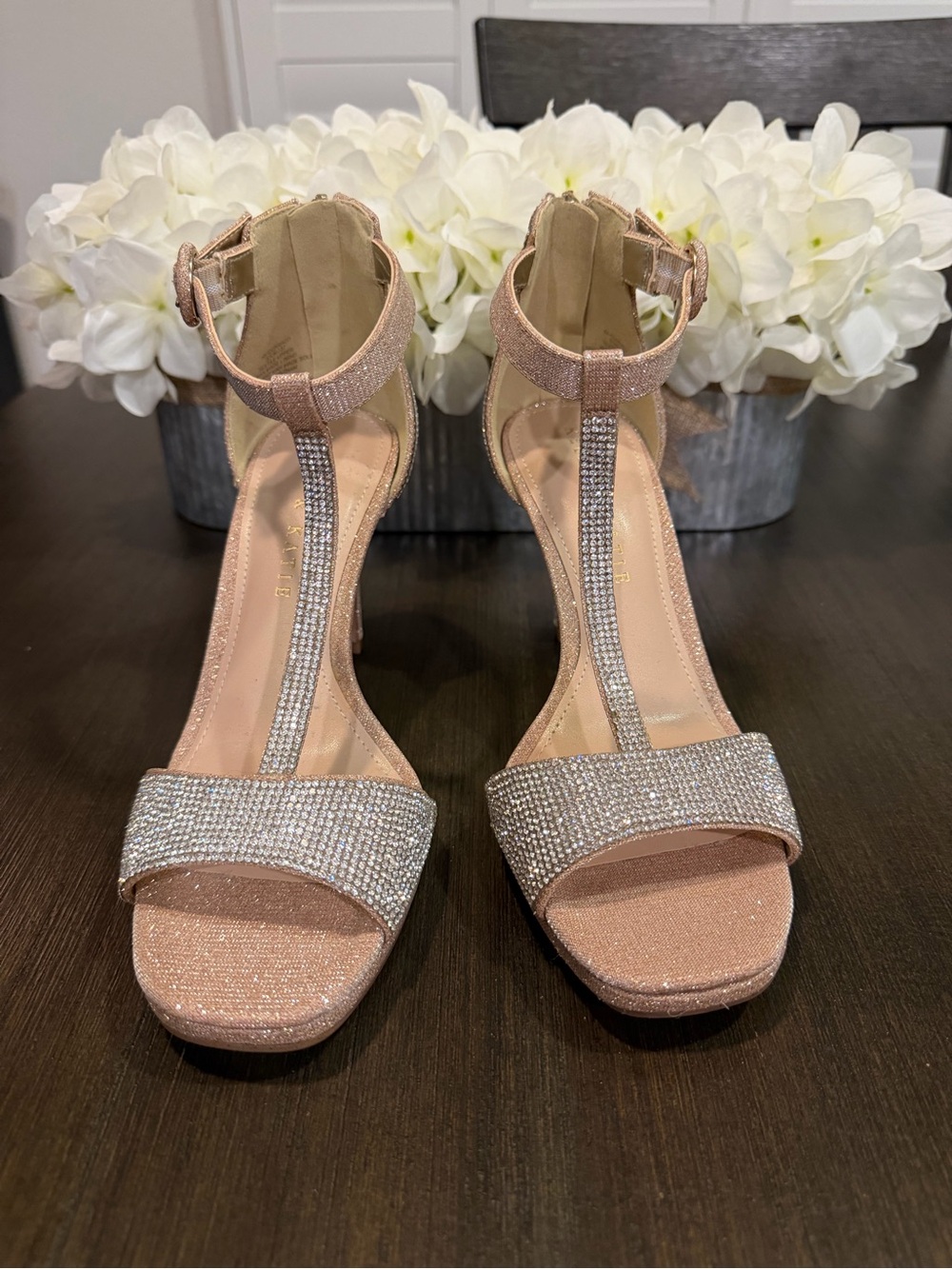 Kelly & Katie Conradd Rhinestone T-Strap Platform Sandals - Size 6.5M